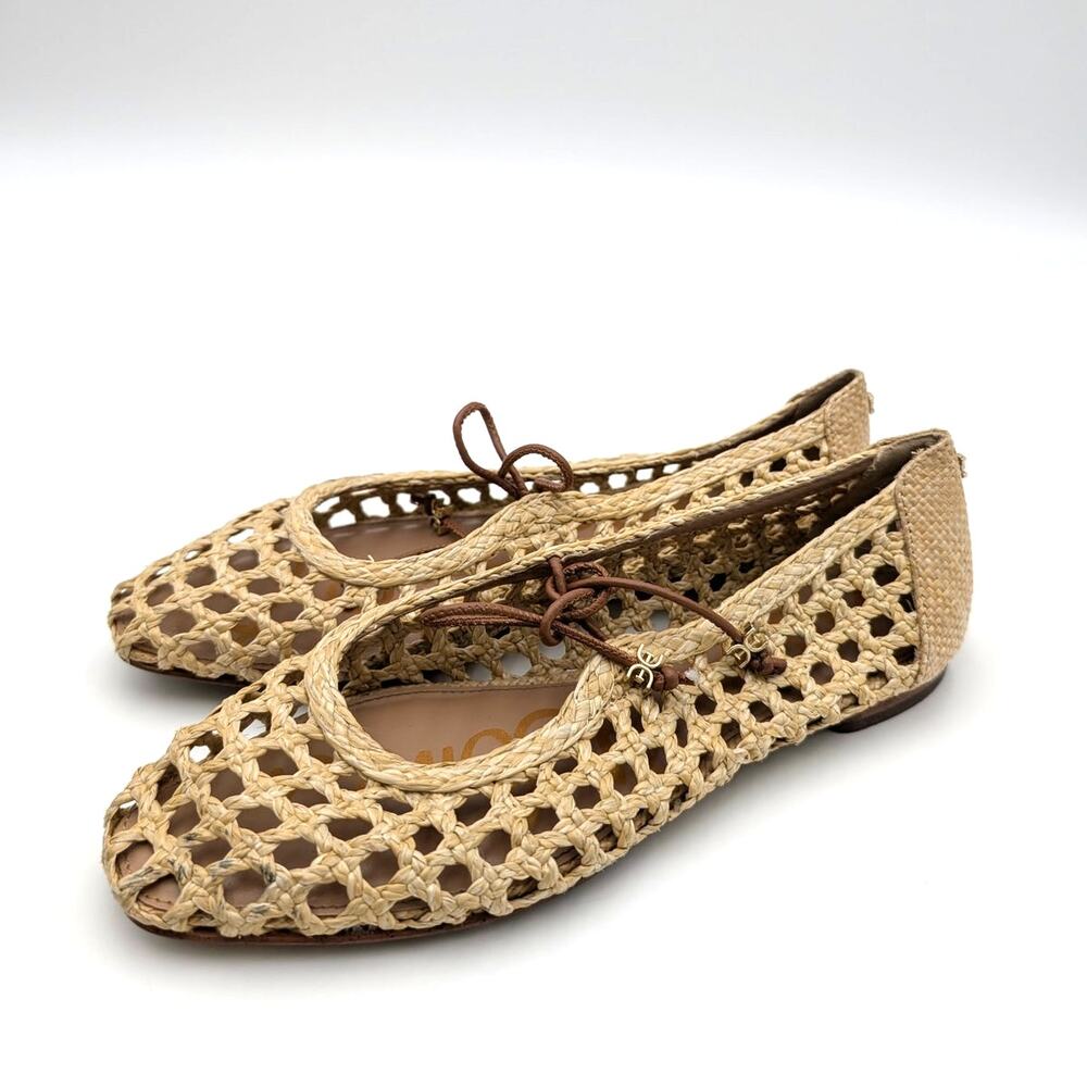 Sam Edelman Beige Woven Raffia Ballet Flats